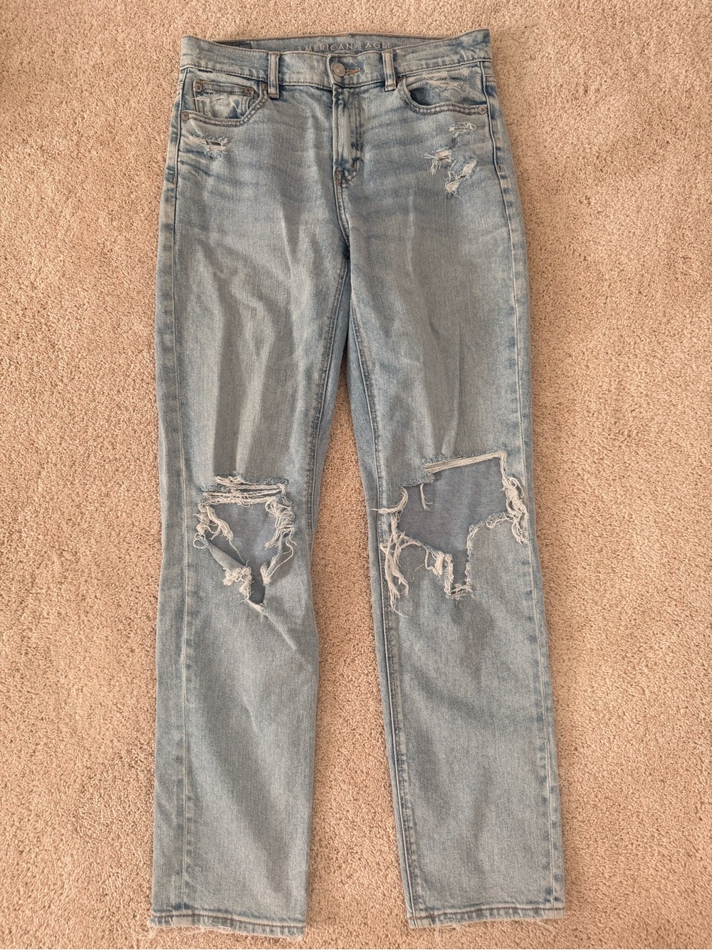 American Eagle Outfitters Light Blue Distressed Straight Leg Jeans
